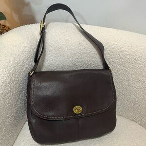 Coach Chocolate Brown Turnlock Closure Park Leather Flap Shoulder Bag F23288